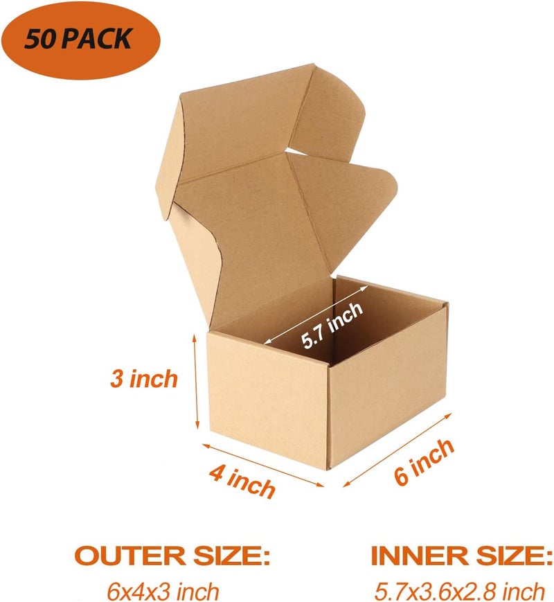 PHAREGE 6x4x3 inch Shipping Boxes Bulk 50 Pack Brown, Tab Lock Tuck Top Mailer Boxes for Packaging Small Business, Small Cardboard Gift Boxes for Wrapping Mailing Present - Image 3